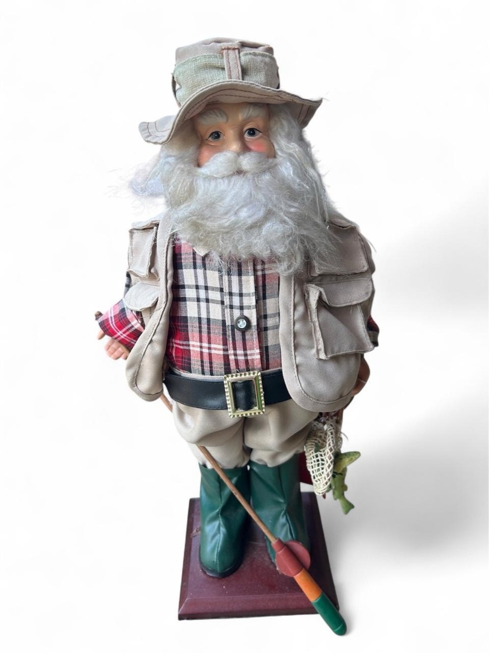 Vintage Lord&Taylor Fisherman Santa Claus Doll Plaid Woodland Rustic Cabin Decor